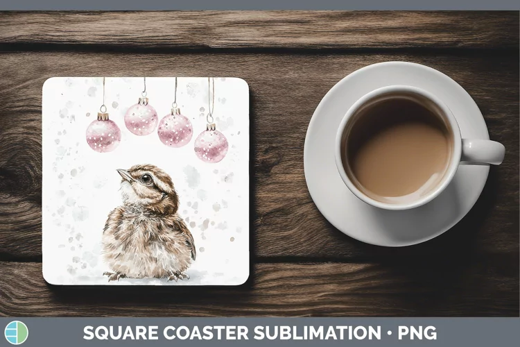 Pink Christmas Grouse Square Coaster Sublimation Coaster Des