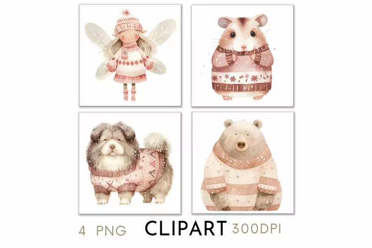 Pink Christmas Illustrations Watercolor PNG