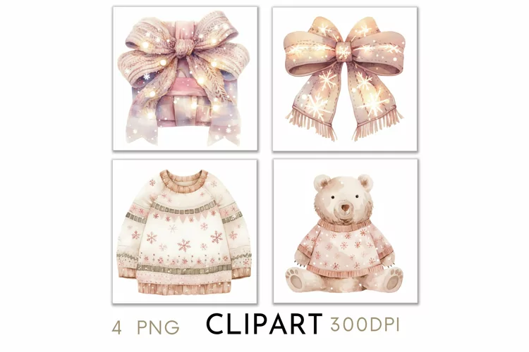 Pink Christmas Illustrations Watercolor PNG