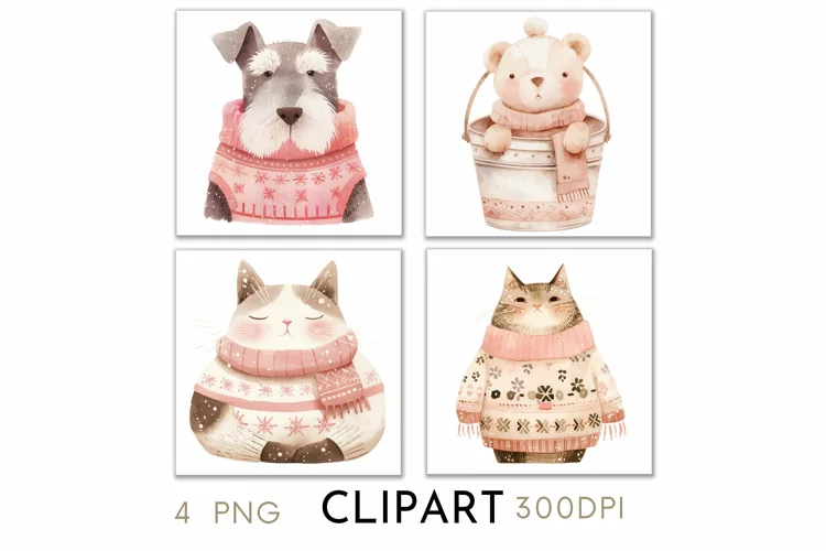 Pink Christmas Illustrations Watercolor PNG