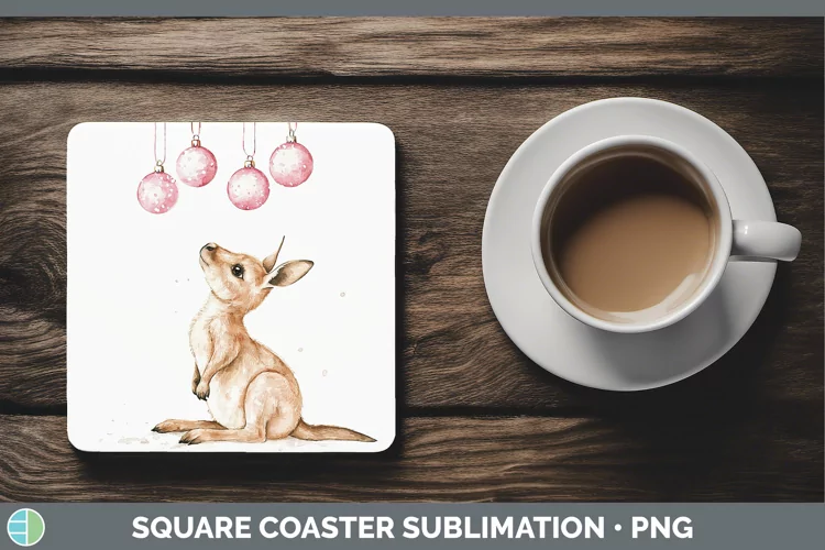 Pink Christmas Kangaroo Square Coaster Sublimation Coaster D