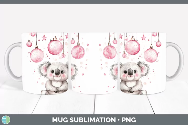 Pink Christmas Koala Mug Wrap Sublimation Coffee Cup Designs