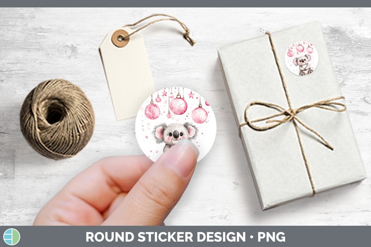 Pink Christmas Koala Stickers | Round Labels Designs