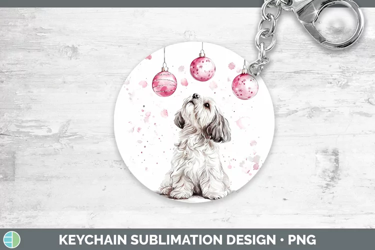 Pink Christmas Lhasa Apso Keychain Sublimation Keyring Desig