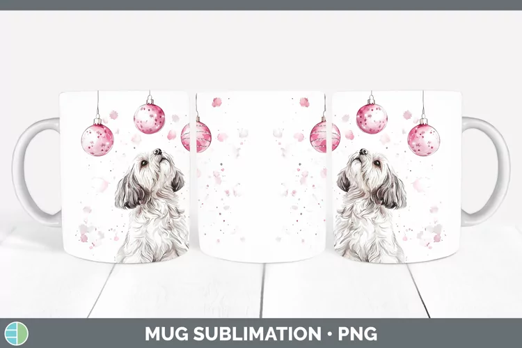 Pink Christmas Lhasa Apso Mug Wrap Sublimation Coffee Cup De