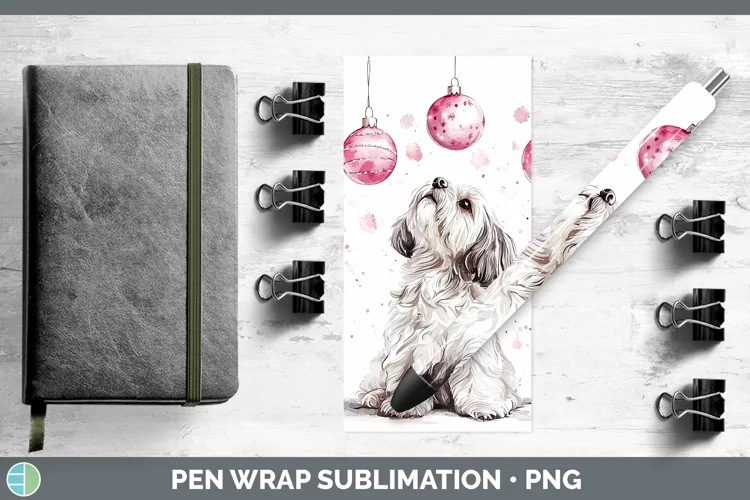 Pink Christmas Lhasa Apso Pen Wrap Sublimation Pen Designs