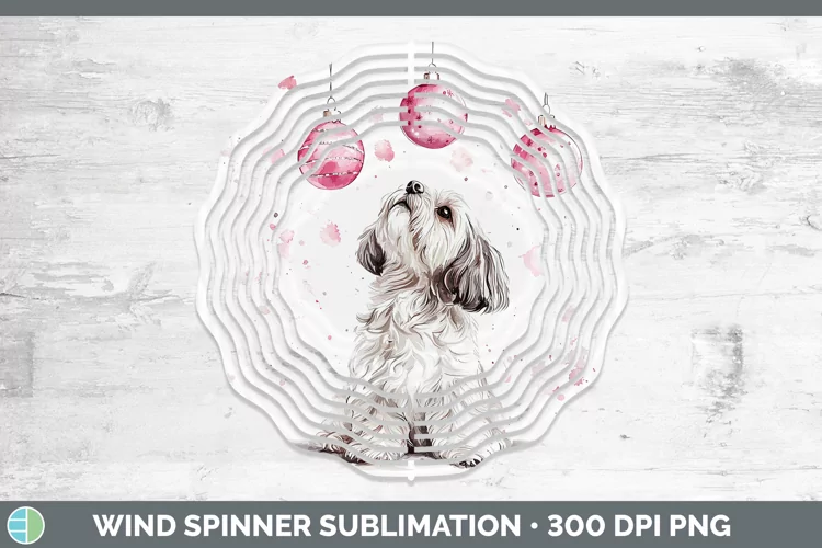 Pink Christmas Lhasa Apso Wind Spinner Sublimation Spinner D