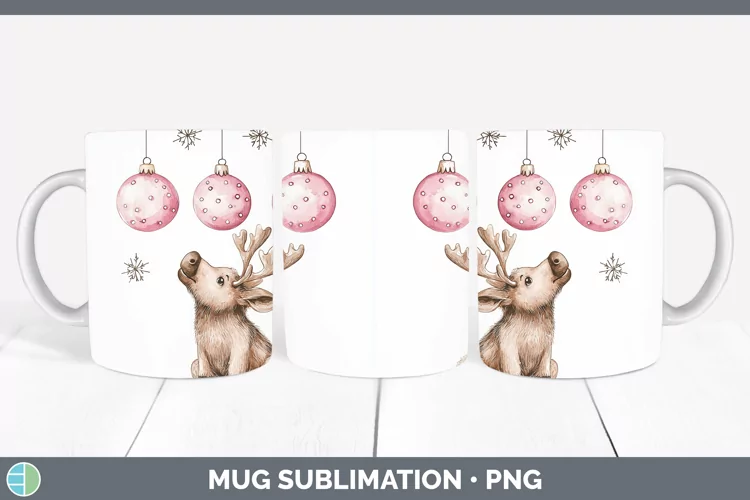 Pink Christmas Moose Mug Wrap Sublimation Coffee Cup Designs
