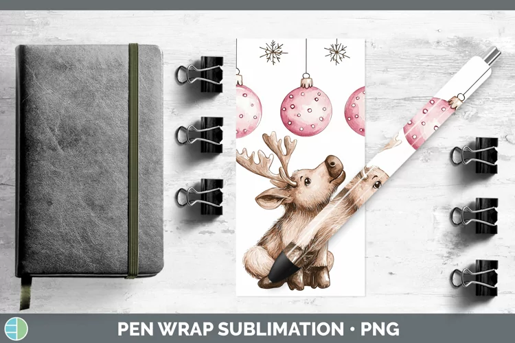 Pink Christmas Moose Pen Wrap Sublimation Pen Designs