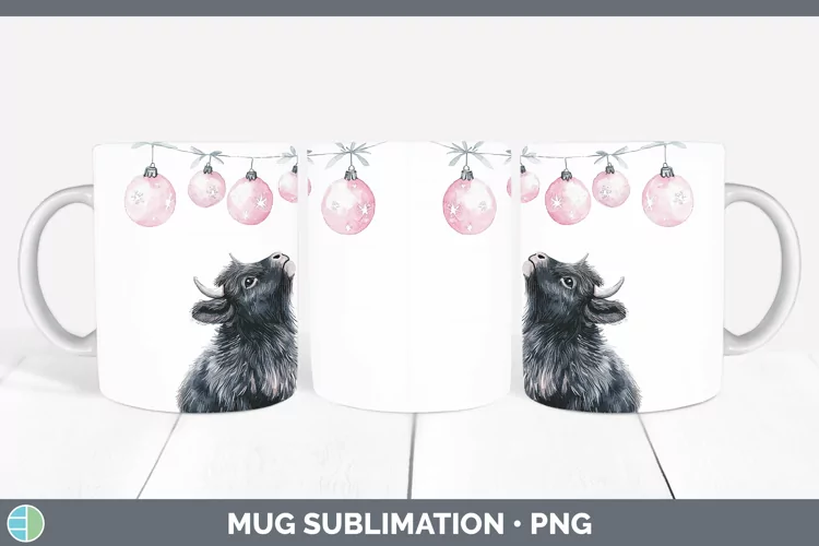 Pink Christmas Musk Ox Mug Wrap Sublimation Coffee Cup Desig