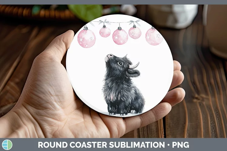 Pink Christmas Musk Ox Round Coaster Sublimation Coaster Des