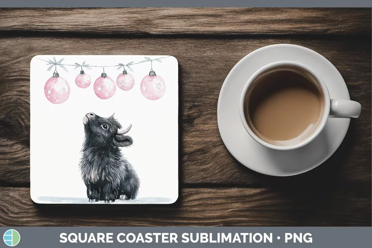 Pink Christmas Musk Ox Square Coaster Sublimation Coaster De