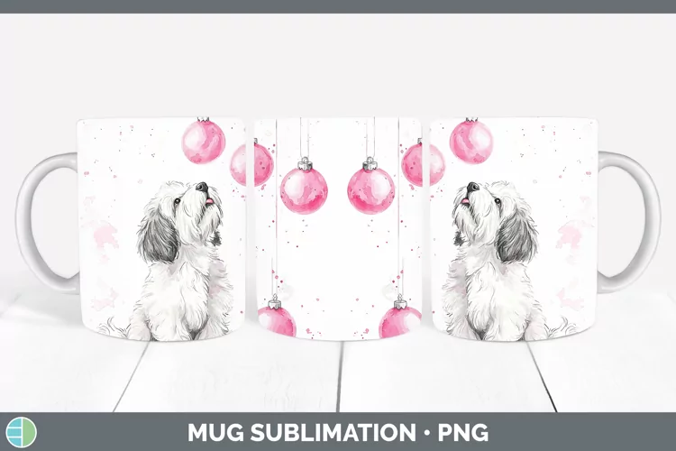 Pink Christmas Old English Sheepdog Mug Wrap Sublimation Cof
