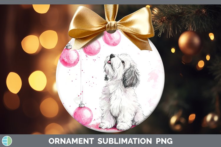 Pink Christmas Old English Sheepdog Ornament Sublimation Bau