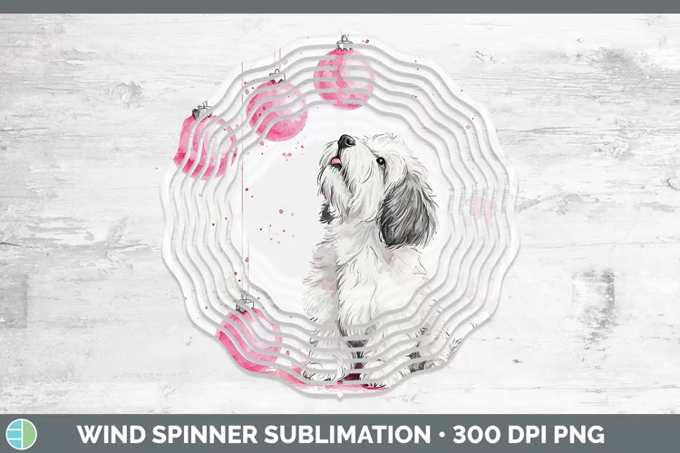 Pink Christmas Old English Sheepdog Wind Spinner Sublimation
