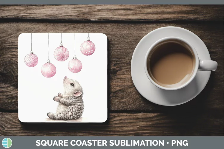 Pink Christmas Pangolin Square Coaster Sublimation Coaster D
