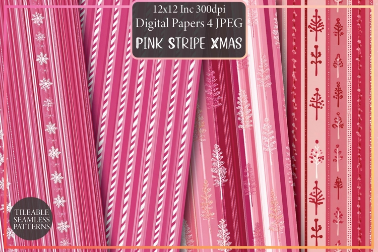 Pink Christmas Pattern Paper Stripe Xmas Design