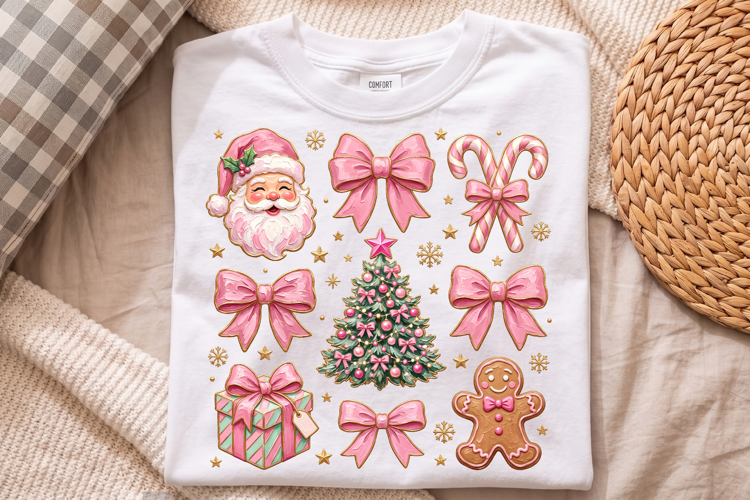 Pink Christmas Png,Santa Bow Candy Cane and Tree Collection
