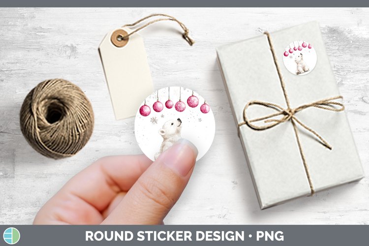 Pink Christmas Polar Bear Stickers | Round Labels Designs
