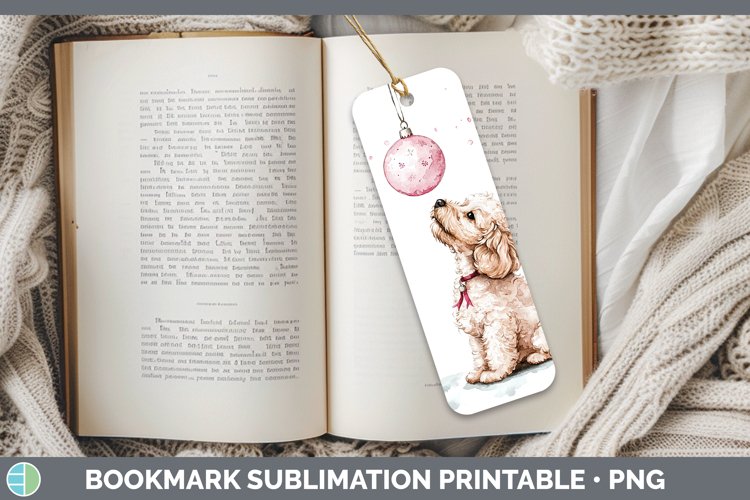 Pink Christmas Poodle Bookmark Sublimation Printable Designs