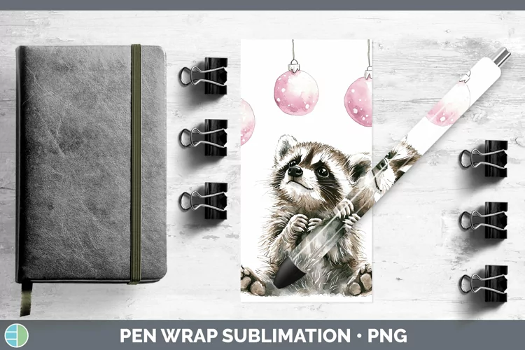 Pink Christmas Raccoon Pen Wrap Sublimation Pen Designs