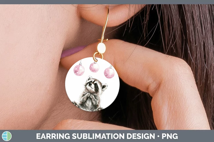 Pink Christmas Raccoon Round Earrings Sublimation Earrings D