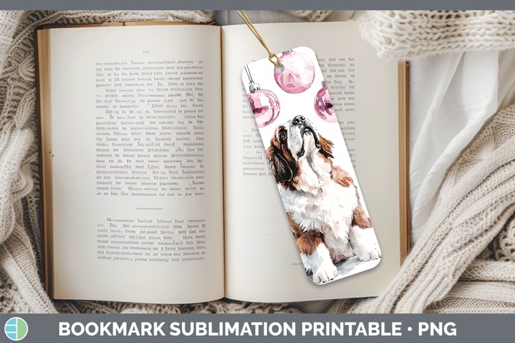Pink Christmas Saint Bernard Bookmark Sublimation Printable
