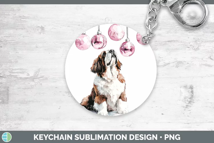 Pink Christmas Saint Bernard Keychain Sublimation Keyring De
