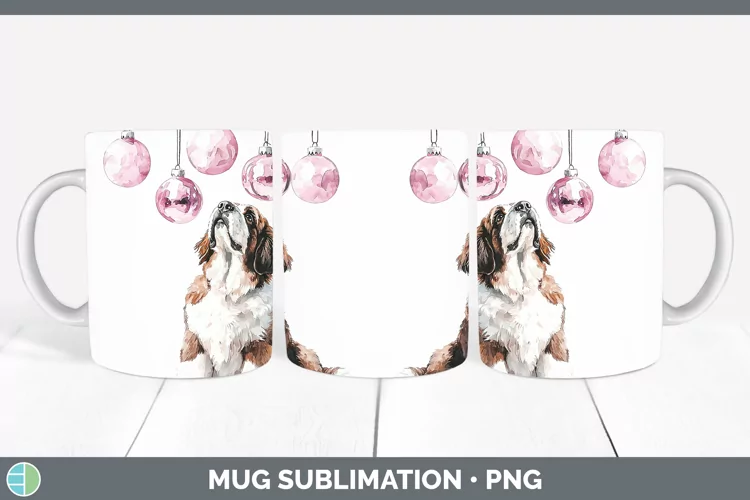 Pink Christmas Saint Bernard Mug Wrap Sublimation Coffee Cup
