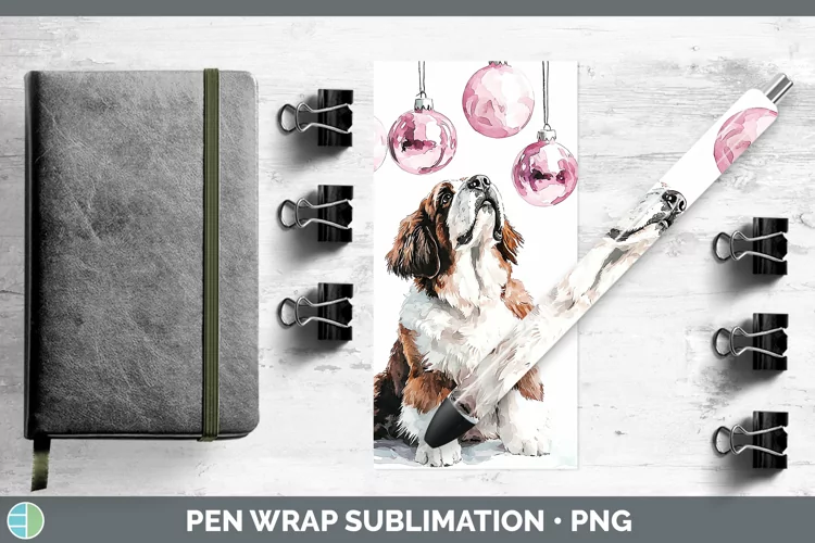 Pink Christmas Saint Bernard Pen Wrap Sublimation Pen Design