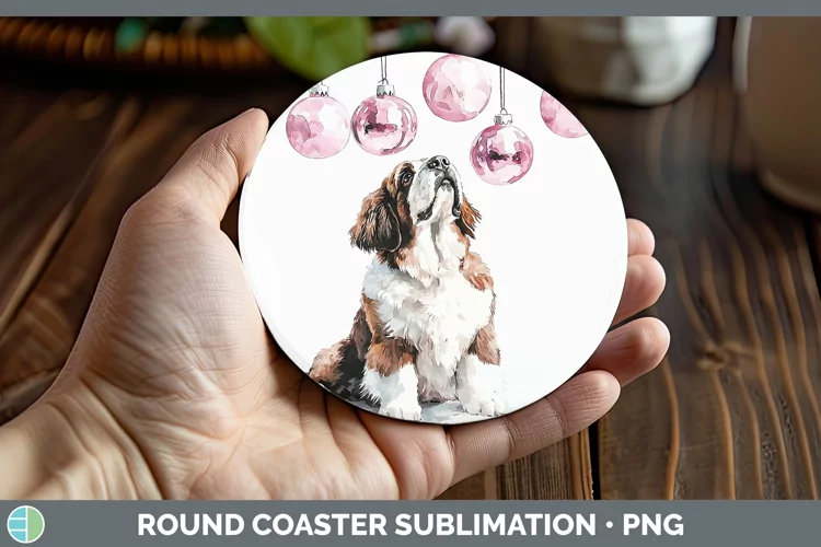 Pink Christmas Saint Bernard Round Coaster Sublimation Coast