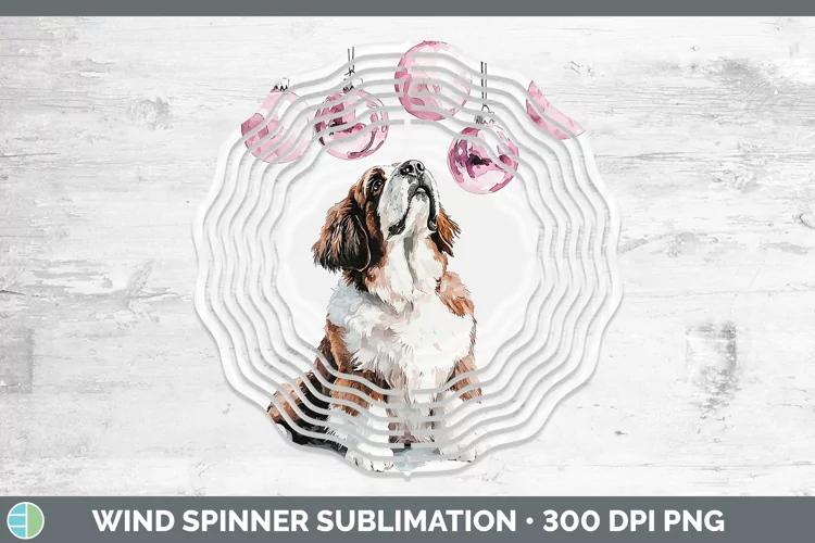 Pink Christmas Saint Bernard Wind Spinner Sublimation Spinne