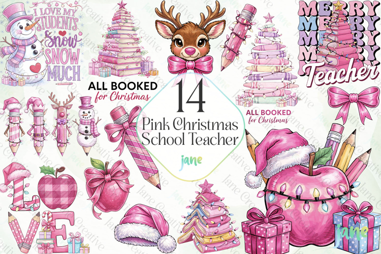Pink Christmas School Teacher Bundle