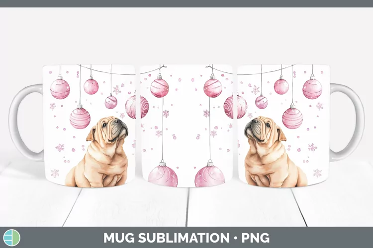 Pink Christmas Shar Pei Mug Wrap Sublimation Coffee Cup Desi