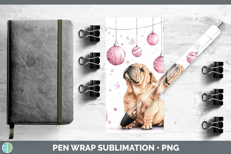 Pink Christmas Shar Pei Pen Wrap Sublimation Pen Designs