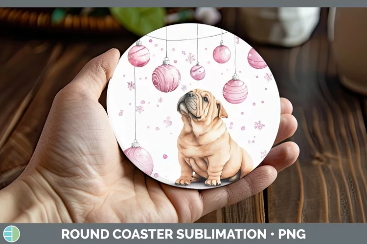 Pink Christmas Shar Pei Round Coaster Sublimation Coaster De