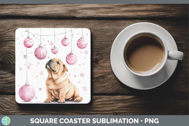 Pink Christmas Shar Pei Square Coaster Sublimation Coaster D