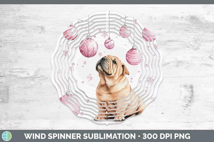 Pink Christmas Shar Pei Wind Spinner Sublimation Spinner Des
