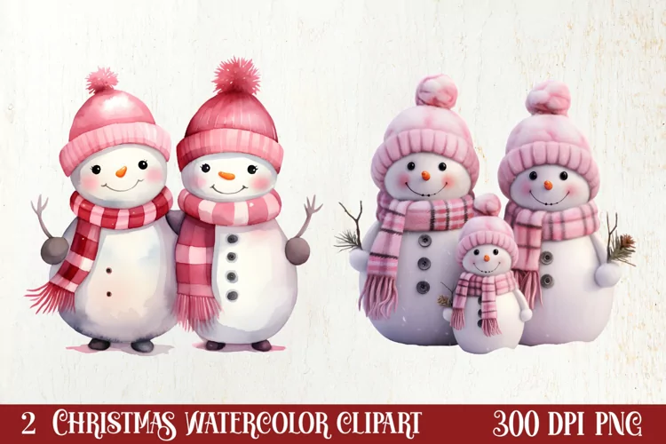 Pink Christmas Snowman Clipart, Christmas PNG