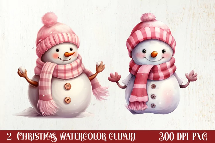 Pink Christmas Snowman Clipart, Christmas PNG