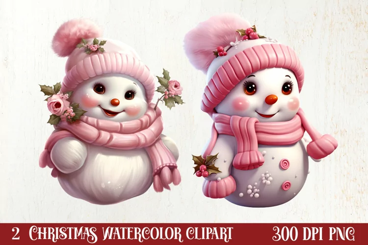 Pink Christmas Snowman Clipart, Christmas PNG