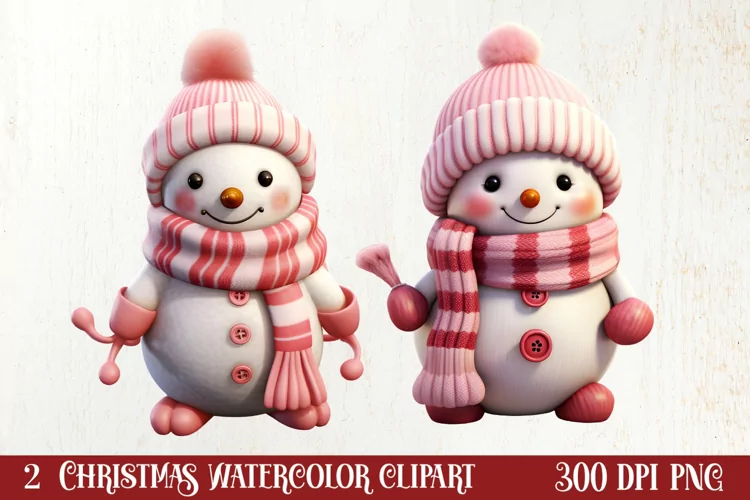 Pink Christmas Snowman Clipart, Christmas PNG