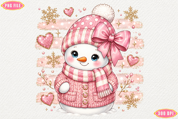 Pink Christmas Snowman PNG