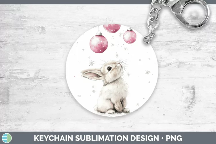 Pink Christmas Snowshoe Hare Keychain Sublimation Keyring De