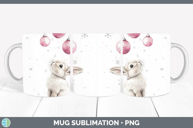 Pink Christmas Snowshoe Hare Mug Wrap Sublimation Coffee Cup