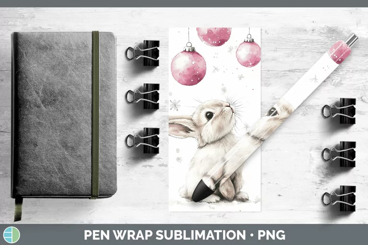 Pink Christmas Snowshoe Hare Pen Wrap Sublimation Pen Design