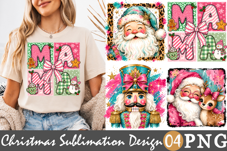 Pink Christmas Sublimation, Mama Santa Nutcracker PNG
