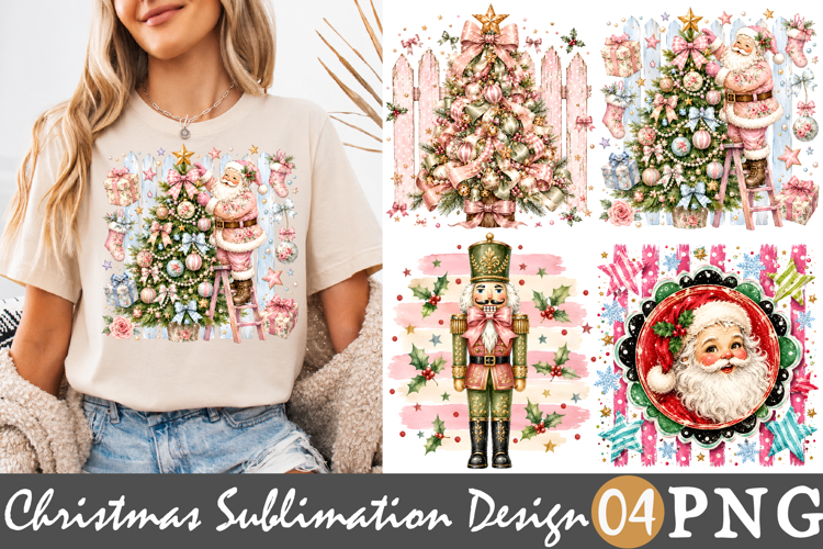 Pink Christmas Sublimation PNG, Vintage Santa Nutcracker