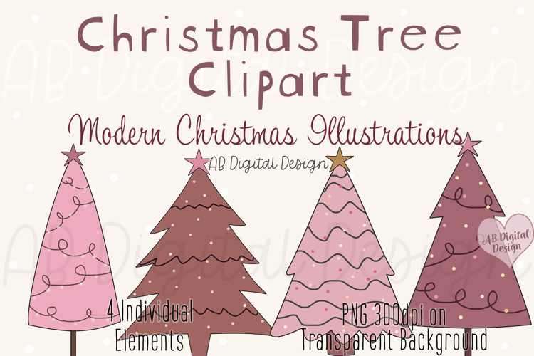 Pink Christmas Tree Clipart | Modern Christmas Trees PNG