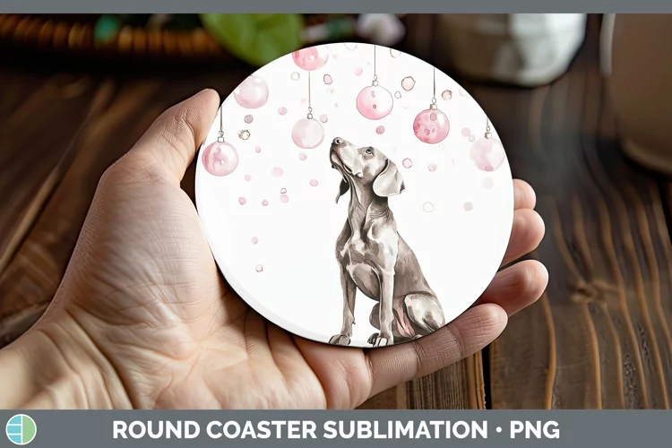 Pink Christmas Weimaraner Round Coaster Sublimation Coaster